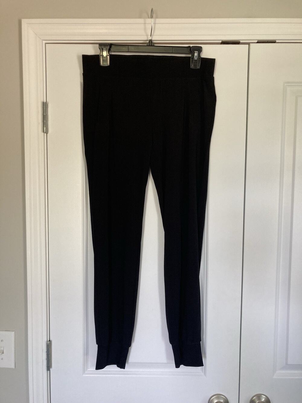 Norma Kamali Pants Women S/32 Black Joggers Pull On Stretch Jersey Lounge Ankle